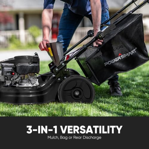 Image of PowerSmart 22-Inch Self Propelled Gas Lawn Mower, 170cc 4-Cycle OHV Engine, 3-in-1 Mulch /Bag /Rear Discharge, 6 Cutting Heights