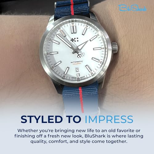 Image of BluShark - Original Collection Military-Style Waterproof Watch Strap, Fits All Timepiece Brands, Durable Nylon Wristwatch Accessories with Stainless Steel Buckle - 18mm, 20mm, 22mm & 24mm Watch Bands