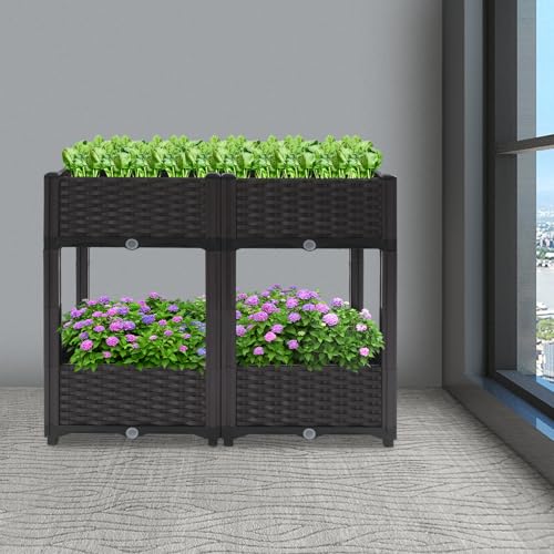 Jardinière surélevée double couche au design architectural