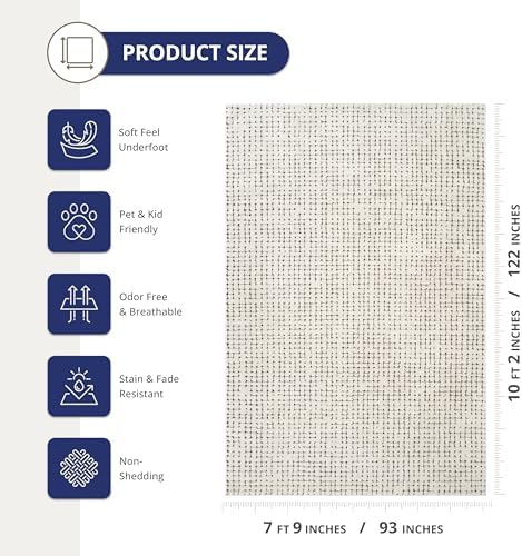 Abani Cream/Brown Area Rug – 8' x 10' – Oliver Collection – Crosshatch Pattern – Non-Shedding, Easy to Clean – Durable for Living Room, Bedroom, or Office, Pet & Child Friendly - 1