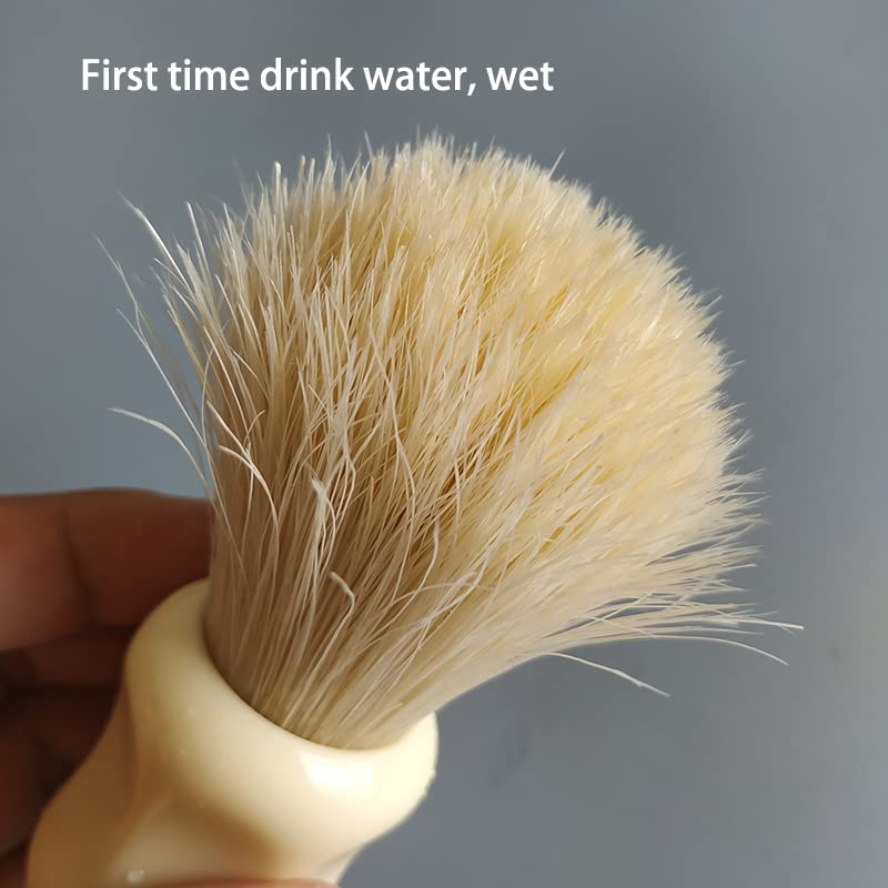 plisoft boar bristle hair shaving brush good backbone and break in hair short handle (WHITE)
