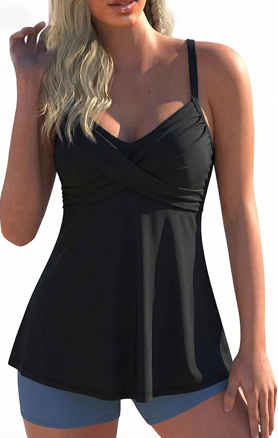 Maillot de bain tankini à armatures col en V torsadé noir femme 18