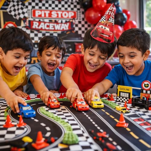 Image of Wanna Party Racing Cars Birthday Caps, Boys Party Conical Hats - Pack of 8 | Car Theme Kids Party Caps for Boys Birthday Celebration, Racing Theme Costume Accessories & Party Supplies