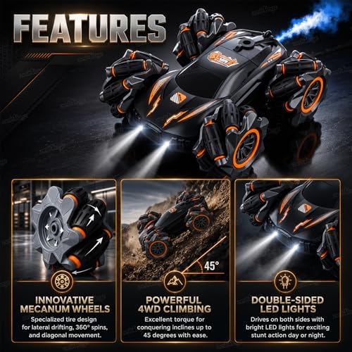 Image of Zest 4 Toyz Remote Control Car Toy for Kid Adults | High-Speed Tumbling 4x4 Off Road 180 Flip with Mist Spray 360 Rotating | Rechargeable RC Car USB 45+ft Range 2.4GHz Remote Control Drift Stunt Car