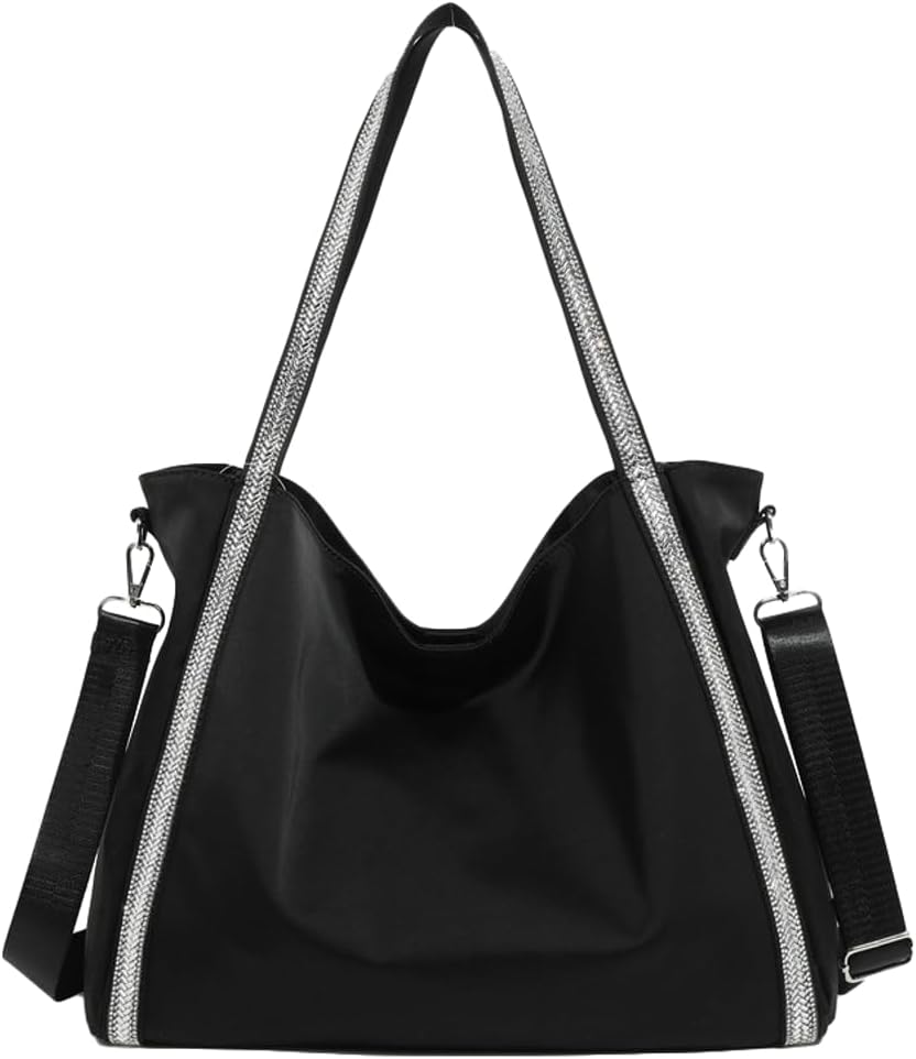 Large Nylon Tote Bag for Women Trendy Rhinestone Shoulder Crossbody Purse Casual Working Top Handle Handbags