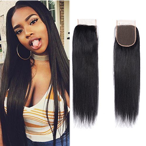 Unprocessed Brazillian Virgin Hair Straight Lace Closure size 4x4 100% Human Hair Li Queen Top Lace Closure Free Part 1B# Color 16 inch