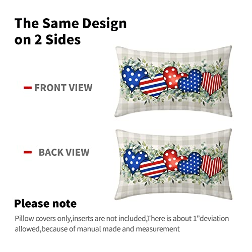 4Th Of July Polka Dot Stripes Lumbar Pillow Covers 12X20 In Blue Red Love Hearts Buffalo Plaid Leaves Small Bed Pillow Cases Independence Memorial Day Patriotic Decorations For Room Couch Sofa Set 2 #TOP3