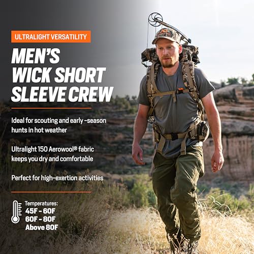 First Lite Men's Wick Short Sleeve Crew - Light Merino Wool Camo Hunting Shirt, UV Protection Moisture Management Base Layer3