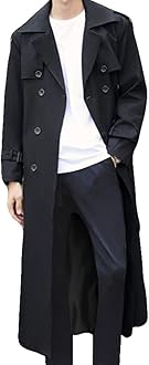 PanteteMen's Double Breasted Trench Coat Oversized Casual Windbreaker Lapel Long Jacket Overcoat