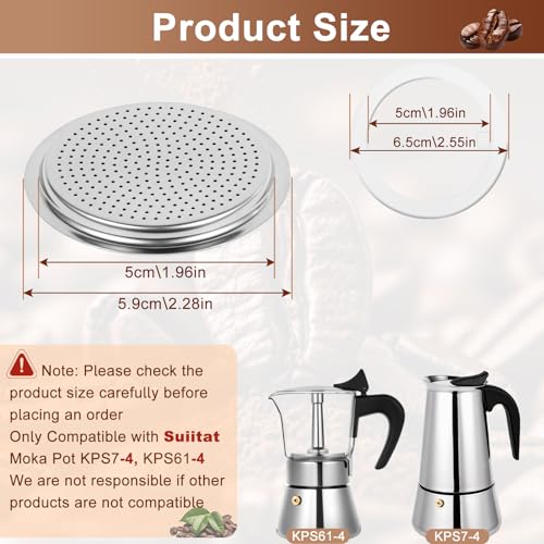 Image of Moka Pot Replacement Parts, KPS-SR Moka Express 4 Cup Replacement Filter and 2 Silicone Gaskets for Moka Pots, Compatible with KPS7-4, KPS61-4