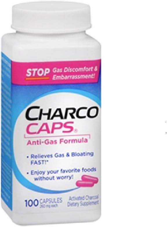 Charcocaps Dietary Supplement Anti-Gas Formula, 100 Count Per Bottle (2 Bottles)