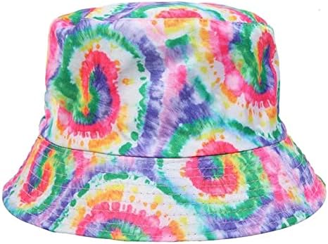 Bucket Hat Reversible Packable Tie Dye Hats Double Side Reversible Beach Sun Kids Hats (A)