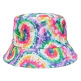 Bucket Hat Reversible Packable Tie Dye Hats Double Side Reversible Beach Sun Kids Hats (A)