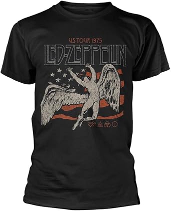 Led Zeppelin Mens US 1975 Tour Flag T-Shirt Black | Officially Licensed Merchandise
