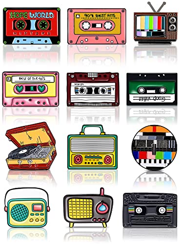 XunYee 12 Pcs 90s Vintage Backpack Pins Enamel Pins for Men Women Jackets Shirts Hat 70s Retro Radio Record Brooches