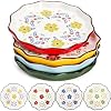 4 Pack Ceramic Dessert Plates 75 Inch Small Floral Dinner Appetizer Plate Farmhouse Lunch Salad Serving Dishes Vintage Flat Pasta Bowl for Steak Fruit Pizza Dishwasher Microwave Safe