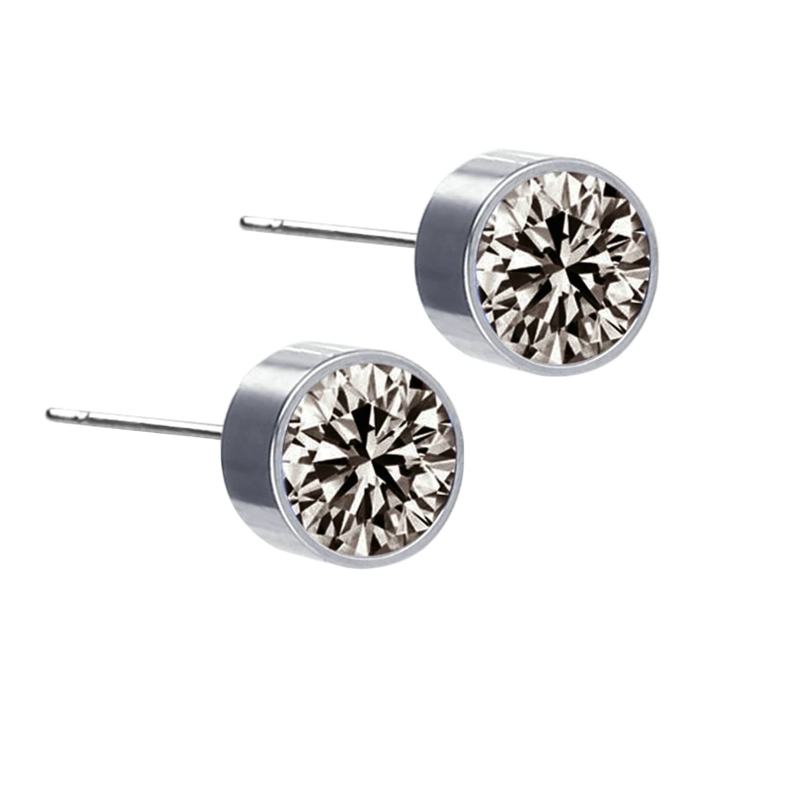 Homxi Pendiente para Hombre Mujer,Redondo 6MM Circonita Pendientes de Mujer Hombre de Acero Inoxidable Negro Blanco