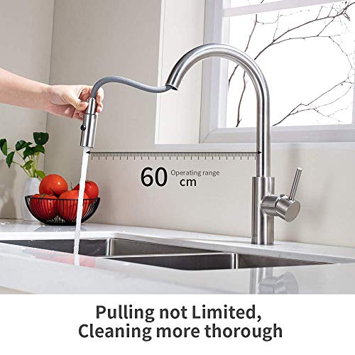 Umi-by-Amazon-Grifo-de-Fregadero-Cocina-Extraible-360-Giratorio-2-Modos-de-Chorro-con-Ducha-Extensible-Laton-Inoxidable-Acabado-Cepillado