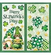 FYSUIMU 6 Sheet St. Patrick's Day Window Clings Green Shamrock Gnome Gold Coins Reusable Window D...