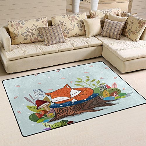 Coosun Sleeping Little Fox Zone Tapis Moquette antidérapant Tapis de sol Paillasson pour salon Chambre à coucher 152,4 x 99,1 cm, Tissu, multicolore, 5' x 3'3"