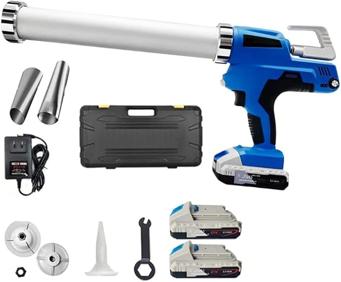 Pistola de calafateo inalámbrica 6500N Thrust, Kit de Pistola Adhesiva de calafateo eléctrica de 21 V con Cargador rápido y 2 Piezas de batería de Litio de 2,0 Ah, Adecuada para Cartuchos de 300-600