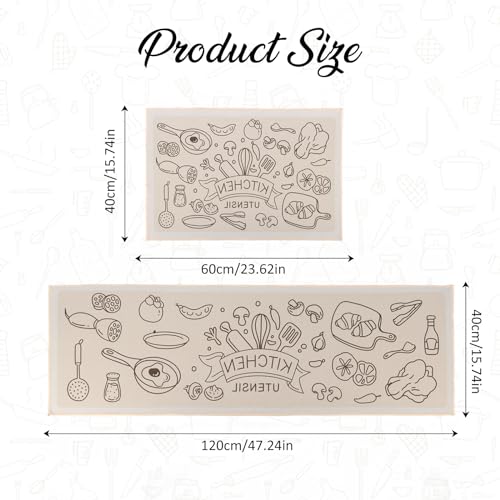 Fecialy Kitchen Rug Set 2 Pieces, Carpet Runner Rugs and Mats Non Slip Washable Kitchen Runner Rug 40x60+40x120CM Floor Mat for Hallway Entryway Laundry Besides - Image 3