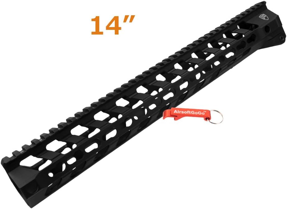 14 inch RWA Fortis SWITCH 556 Rail KeyMod System for Marui/G&P/Krytac M4 Airsoft AEG & Marui M4 MWS Airsoft GBBR (Black) - Keychain Included