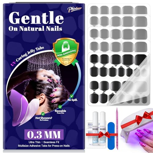 PHIXBEAR Strong Hold Nail Adhesive Tabs for Press On Nails, 32X Long Lasting UV Jelly Nail Adhesive, 0.3mm Ultra Thin Waterproof Breathable Nail Glue Stickers, Daily Wear and Gentle Removal, 288pcs