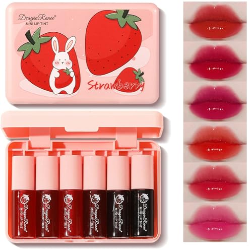 Lip Tint Stain Set, 6 Colors Mini Liquid Lipstick Korean Lip Stain Long Lasting, Water Tint Stain Transfer-Proof, Multi-use Lip and Cheek Tint, High Pigment, Makeup Gift For Women and Teenage Girl