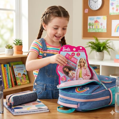 Image of Barbie 5 pcs Stationery SetSchool Supplies Kit Multicolor Return Gift for Kids Age 3 Years +