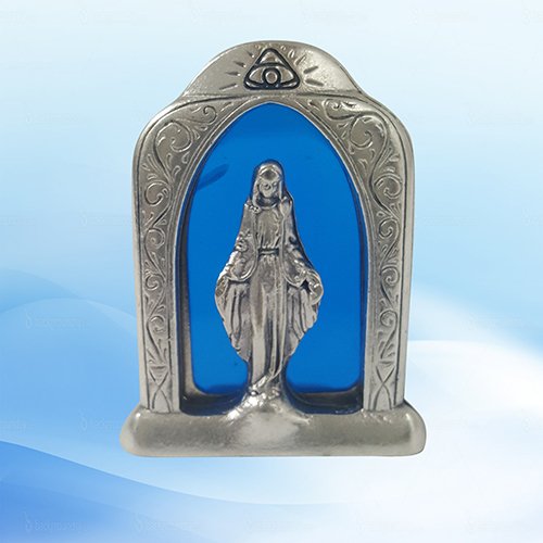 Estatua de repisa Lady of Grace de estaño y vidrio azul miniatura 3