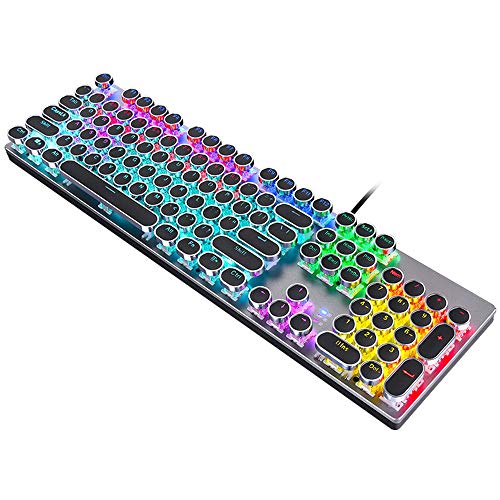 ZXJ Mechanical Keyboard LED Backlit Gaming Keyboard with Blue Switches, 104 Keys (UK Layout) Anti-ghosting with Metal Top Panel and Water Resistant Design for PC Gamers and TypistsBlack