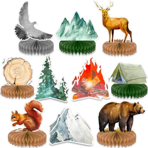 10 PCS Adventure Awaits Party Decorations Camping Table Toppers Let The Adventure Begin Centerpieces Happy Camper Honeycomb Balls Camping Honeycomb for True North Vbs Baby Shower Birthday Party Decor