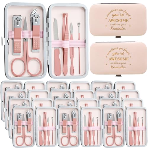 Lasnten 12 Sets Inspirational Manicure Kit Bulk Nail Clipper Tools Youre Awesome Reminder Appreciation Gifts for Women Employee Coworker Friends Sisterhood Christmas Rose Gold Party Favors