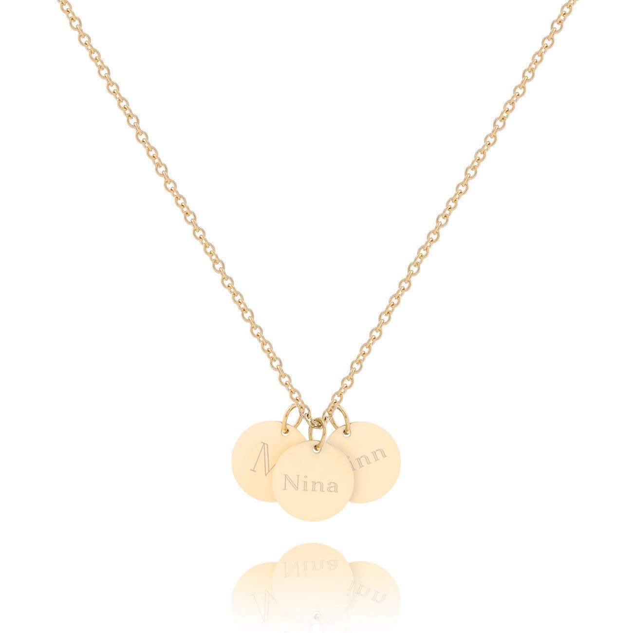 LILIAN – Personalisierte Kette mit Gravur 3x 10mm Plättchen Anhänger mit Namen | 316L Edelstahl in silber, 18K gold- oder rosévergoldet | Persönliche Geschenke Valentinstag Geburtstag Jahrestag
