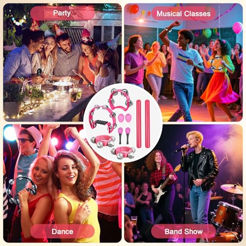 10Pcs Pink Tamborines Musical Instrument Adults, Kids Music Percussion Set by ZHIBEIYOU - Image 6