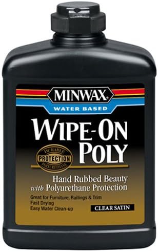 Minwax 409170000 Wipe-On Poly Water-Based Polyurethane Finish, Satin, Clear, 1 Pint