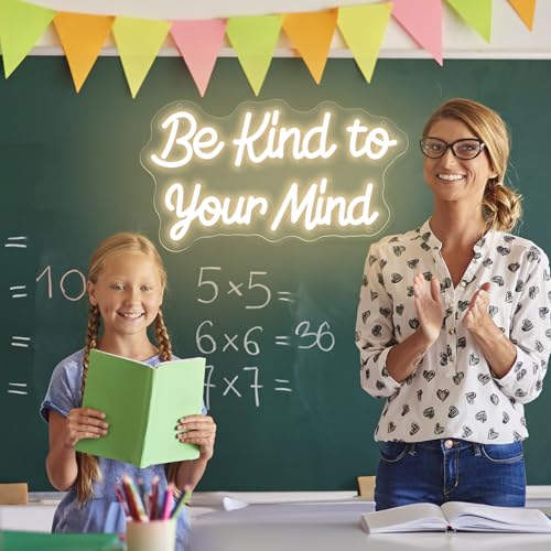 Image of Be Kind to Your Mind Neon Sign Dimmable Led Neon Lights for Wall Decor USB Encouragement Word Neon Light Up Signs for Bedroom Home Bar Office Study Room Wedding Birthday Party Teens Girls Gifts