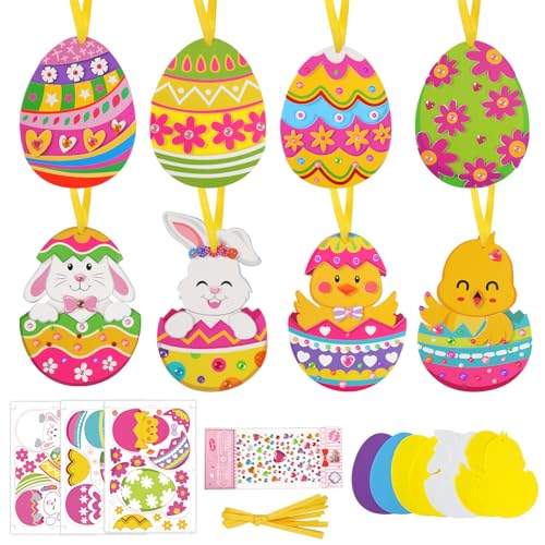 Edonkvi Activite Paques Enfants,8 Pièces Abondant Décoration de Pâques,EVA Activités Paques Enfants,œufs de Pâques Poussin Paques et des Lapins,Bricolage...