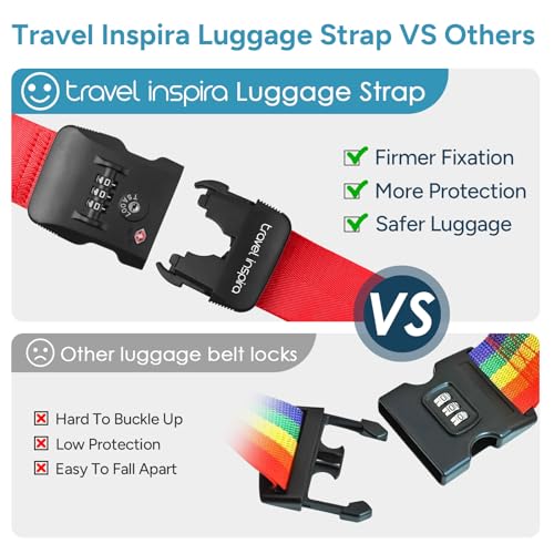 Image of Travel Inspira TSA Lock Luggage Straps for Suitcases | Anti-Burst Protection, High Visibility Color, Easy Identification | Adjustable Heavy-Duty Belt for 20-28 Inch Suitcases