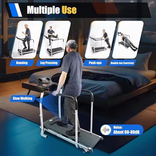 Image of Treadmill, Folding Treadmill, Motorized Treadmill, Walking Treadmill with Long Handrail for Balance, Recovery Fitness Walking Treadmill, with LCD Display, Holder for Cup, 220 lbs Capacity,Black