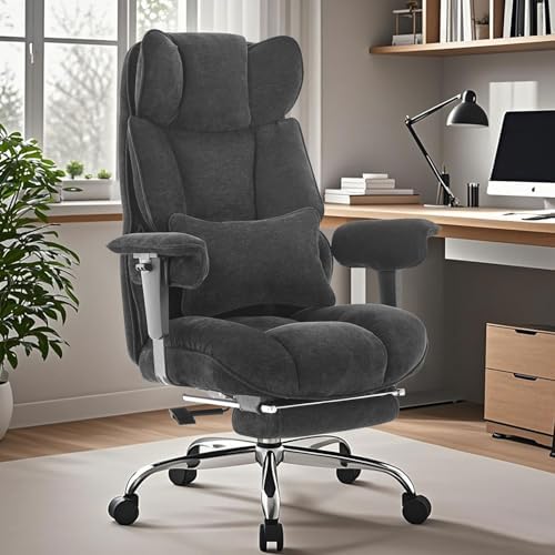 Efomao Executive Office Chair, Soft-Cushioned Computer Chair with Foot Rest, Fabric Home Office Desk Chairs, Big and Tall Office Chairs, Black