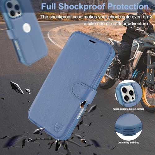 VANAVAGY Compatible for iPhone 16 Pro Wallet Case, 12ft Drop Protection, RFID Blocking PU Leather Flip Cover, Card Holder & Kickstand, Shockproof Phone Case for 16 Pro-6.3 Inch,Blue by VANAVAGY - Image 4