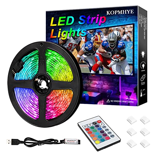 KOPMHYE 3M RGB LED Strips Light, IP65 Waterproof Coloured USB TV Backlights with Remote, 180 LEDs Multi Color Tape Lights for HDTV, 10ft 16 Colour Changing Bias Lighting for Laptop Background