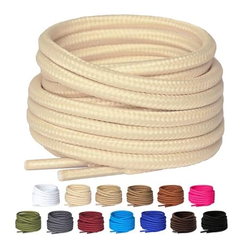 Olukssck 2 Pares Cordones Redondos para Botas, Cordones Duraderos para Botas de Senderismo y Calzado de Seguridad - 4 mm Diámetro, Crema, 180cm