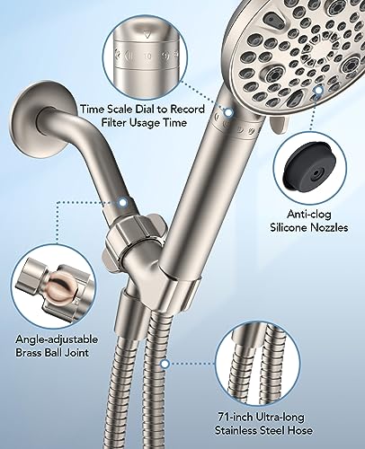 Image of MakeFit Filtered Shower Head with Handheld-10 Modes High Pressure Showerhead with Built-in Power Wash,Long 71-inch Hose & Adjustable Bracket, Water Softener Filter Beads for Hard Water-Remove Chlorine
