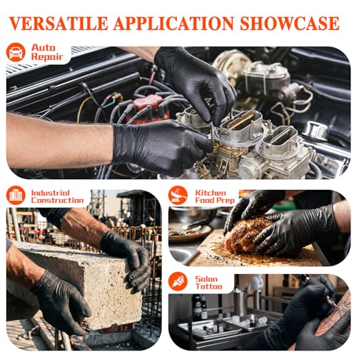 Image of 10 Mil Heavy Duty Mechanic Nitrile Gloves, Black Large 1000 Count | Diamond Grip, Latex Free Disposable Chemical Resistant Rubber Gloves for Industrial,Workshops, Auto Repair,Janitorial,Food