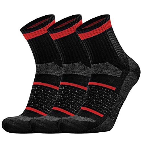 Image of Busy Socks 3 Pack Men's Merino Wool Running Quarter Socks Womens Ankle Thick Cushioned Athletic Socks for Hiking Walking