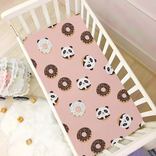 Image of Donuts Panda Salmon Fitted Crib Sheet for Boys Girls Baby Pack and Play Sheets for Crib Mattress,39 x 27 in