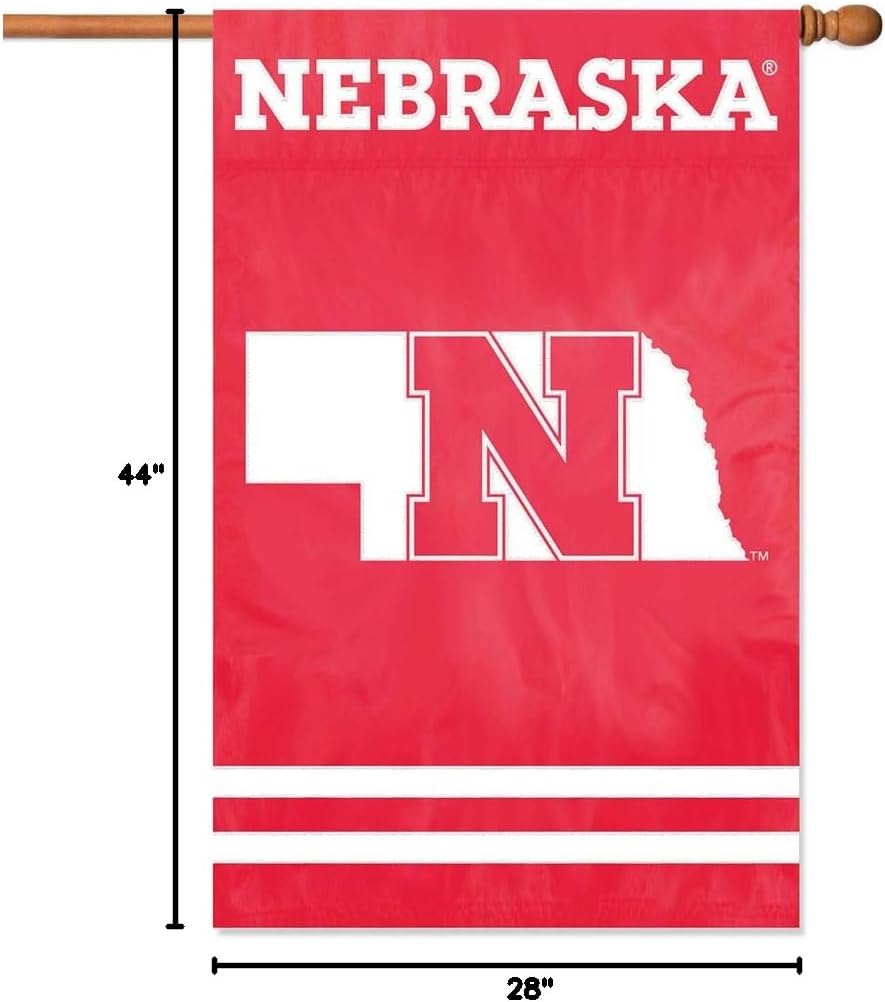 Party Animal NCAA Team Flag, 44" x 28" Double-Sided, Weather-Resistant Nylon Flag for Indoor & Outdoor Use, Nebraska Cornhuskers
